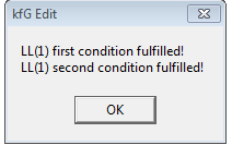AtoCC confirmation prompt indicating that the gramar satifies both LL(1) properties.