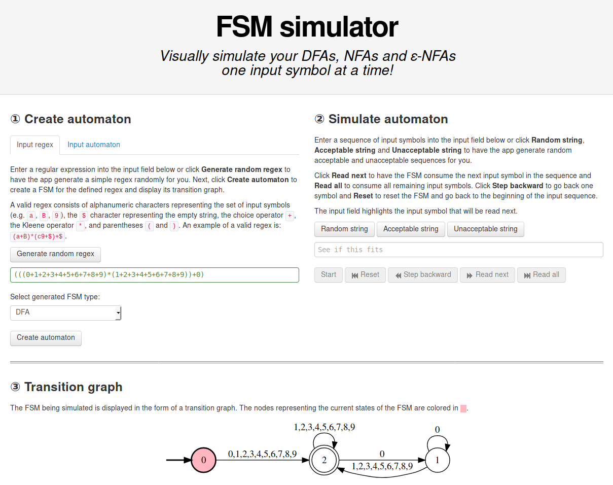 Example of using the FSM simulator website