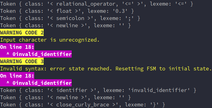 Example of a recoverable error and the displayed line number
